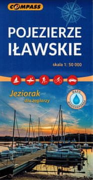 shumee Jezero Iława 1:50.000. Porečje reke Drwęca, hribovje Dylewo, kanala Iława in Elbląg, Jeziorak. Laminirana turistična karta. Izdaja 2025. Kompas