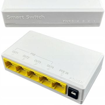 shumee POE repetitor 104JS | 1x VHOD 4x IZHOD | 24 W | 4x 10/100 Mbps | 57 V | IEEE802.3af/at | 100 m | Kompakten 100 × 51 × 23 mm | Za IP kamere