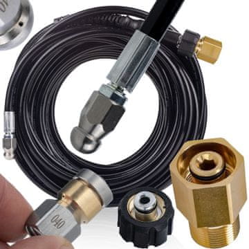 Rosfix JetPro MaxClean 20M EasyLock - Kanalizacijska cev | 3+1 šoba + vrtljiva šoba | Adapter M22 + Easy!Lock | Karcher HD HDS | 200 barov | 20 m