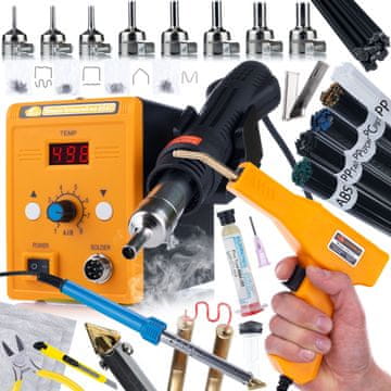 Rosfix 858D Komplet za vroč zrak + varilni aparat + spajkalnik 80 W + talilo + 5 šob + 3 mrežice + 6 vrst spajkalnika 50 g + etui + dodatki