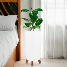 TOP GIFT DGTL240-S449 visok bel cvetlični lonček z nogami, okrogel visok cvetlični lonček, ozko stojalo za rože, bele noge