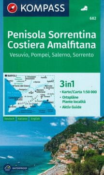 shumee Penisola Sorrentina, Costiera Amalfitana / Sorrentinski polotok, Amalfijska obala. Vodotesen zemljevid 682. Izdaja 2023. Kompass