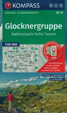 shumee Grossglockner, Visoke Ture / Glocknergruppe Nationalpark Hohe Tauern. Vodotesen turistični zemljevid 39. izdaja 2025. Kompass