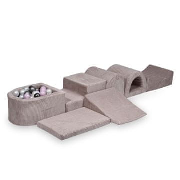 shumee Največje penasto igrišče z mikro bazenom Corduroy Light Pink 100 žogic: biserna, srebrna, svetlo roza biserna, kovinski grafit