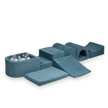 shumee Največje penasto igrišče z mikro bazenom Corduroy Blue 100 žogic: prozorna, srebrna, svetlo modra, biserna, opalescentna