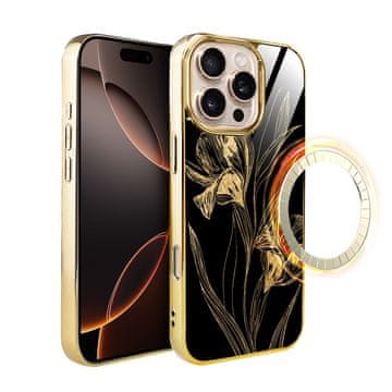 shumee Ovitek za iPhone 16 Pro ibizu Elite Glass z MagSafe, steklena hrbtna stran, Golden Midnight, kraljevski peruniki, zlat