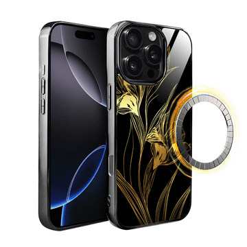 shumee Ovitek za iPhone 16 Pro ibizu Elite Glass z MagSafe, steklena hrbtna stran, Golden Midnight, kraljevski peruniki, črna