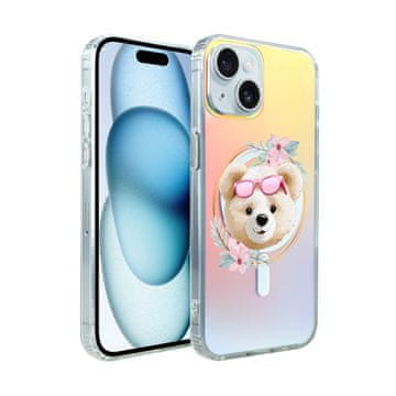 shumee Ovitek za iPhone 15 ibizu California Sunset z MagSafe, spreminjajoča se barva, Flower Queen, medvedek s cvetjem