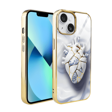 shumee Stekleni ovitek za iPhone 13 ibizu Elite, steklena hrbtna stran, umetnost Kintsugi, porcelanasto srce, zlata barva