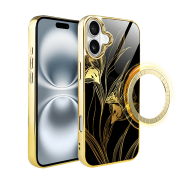 shumee Ovitek za iPhone 16 ibizu Elite Glass z MagSafe, steklena hrbtna stran, Golden Midnight, kraljevski peruniki, zlata