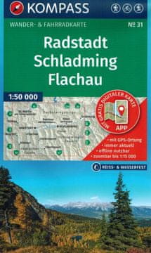 shumee Radstadt, Schladming, Flachau, Dachstein, Niedere Tauern. Vodotesen turistični zemljevid 31. izdaja 2025. Kompass