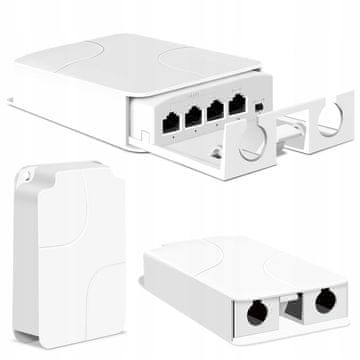 shumee PoE repetitor | 1x vhod 3x izhod | 10/100 Mbps | IP55 | 30 W | IEEE802.3af/at | vlan | Zunanji | 150 × 98 × 34 mm