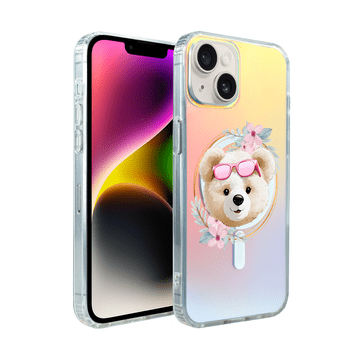 shumee Ovitek za iPhone 14 ibizu California Sunset z MagSafe, spreminjajoča se barva, Flower Queen, medvedek s cvetjem