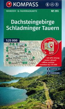 shumee Niedere Tauern. Dachsteingebirge, Schladminger Tauern. Komplet treh pohodniških kart 293. Izdaja 2025. Kompass