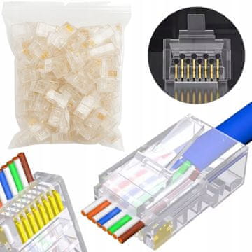 shumee EuroNet RJ45 6e EasyPass - Prehodni omrežni vtiči UTP | 100 kosov | Kat. 6e | 8P8C | Za zasukane parice LAN