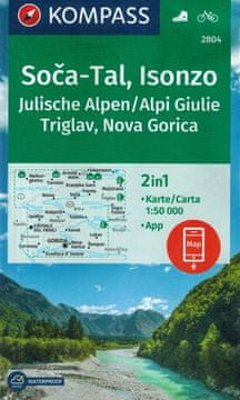 shumee Soca-Tal / Dolina Soče. Julijske Alpe, Triglav. Vodotesen turistični zemljevid 2804. Izdaja 2025. Kompass