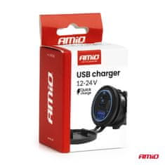 AMIO Avtomobilski polnilnik z USB vtičnicami, vodoodporen, z USB stikalom + 2x USB-C QC3.0 12V 24V amio-04596