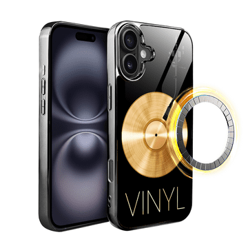 shumee Ovitek za iPhone 16 Plus ibizu Elite z MagSafe, steklena hrbtna stran, zlata polnoč, vinil lux, črna