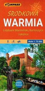 Compass Srednja Warmia. 1:75.000. Lidzbark Warmiński, Bartoszyce in okolica. Laminirana turistična karta. Kompas