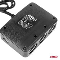 AMIO Razdelilnik vtičnice za vžigalnik s polnilnikom 2x USB-A VKLOP/IZKLOP LED 12V 24V 100W 70cm amio-04363