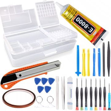 shumee Komplet orodij za popravilo GSM telefonov 25 v 1 + dvojna škatla + lepilo E-8000 110 ml + nož + kapton