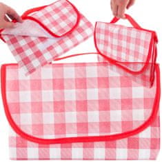 TOP GIFT TG71411-3 velika odeja za piknik, turistična odeja za na plažo, vodoodporna podloga, rdeč karo vzorec