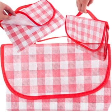 TOP GIFT TG71411-3 velika odeja za piknik, turistična odeja za na plažo, vodoodporna podloga, rdeč karo vzorec