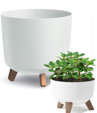 TOP GIFT Cvetlični lonček DGTL300L-S449, cvetlični lonček, pokrov, z drenažo, na nogah, 30 cm cev, bela skleda