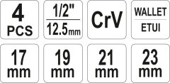 YATO Zložljivi ključ za avtomobilska kolesa v etuiju. Nastavki 17 mm, 19 mm, 21 mm, 23 mm / YT-08035 / yato