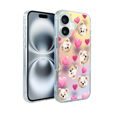 shumee Ovitek za iPhone 16 Bear With Me, ljubezensko razpoloženje, medvedek in srčki, spreminjajoča se barva