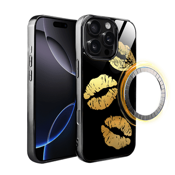 shumee Ovitek za iPhone 16 Pro ibizu Elite z MagSafe, steklena hrbtna stran, zlata polnoč, ustnice, črna