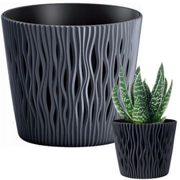 TOP GIFT Cvetlični lonček DSR160-S433, okrasni pokrov z odprtinami, 16 cm, peščeno antracit, z vložkom, 1,7 l