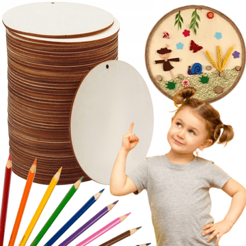 shumee Obesek za ključe iz vezanega lesa z luknjo, 5 cm, 50 kosov, krog z luknjo in obeskom za scrapbooking