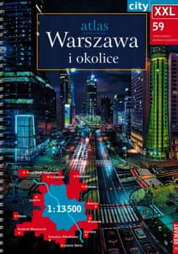 shumee Varšava in njena okolica. 59 mest in vasi v bližini Varšave. Cestni atlas. Izdaja 2024/2025. Demart