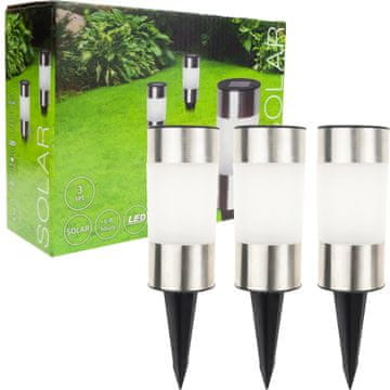 TOP GIFT TG71391 Solarna vrtna svetilka, 3 svetilke iz nerjavečega jekla, talna montaža, solarni LED steber