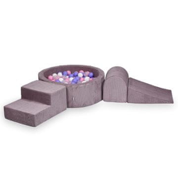 shumee Penasto igrišče z bazenom 90x30 Corduroy Lavender 200 žogic: prozorna, bela, pudrasto roza, heather