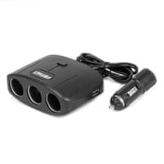 AMIO Razdelilnik vtičnice za vžigalnik s polnilnikom 2x USB-A VKLOP/IZKLOP 12V 24V 100W 70cm amio-04362