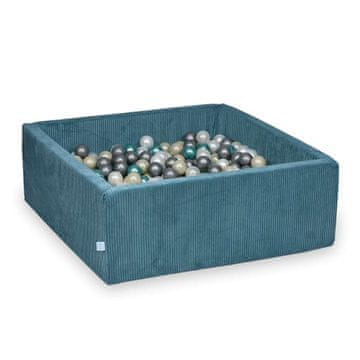 shumee Suhi bazen 110x110x40 Corduroy Blue 600 kroglic: biserna, srebrna, svetlo zlata, kovinsko turkizna
