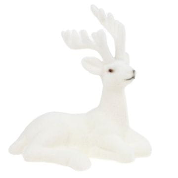 TOP GIFT TG56926-1 kosmičena okrasna figurica severnega jelena iz belega žameta, ležeča božična dekoracija