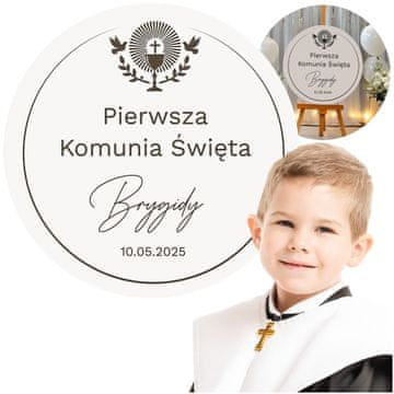 shumee Okrogla tabla za dobrodošlico za prvo obhajilo 50 cm z imenom, dekoracija dvorane za prvo obhajilo