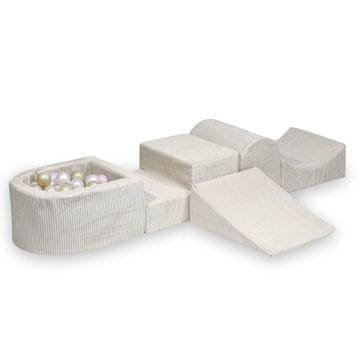 shumee Penasto igrišče s hribom, Corduroy Beige, 100 žogic: biserna, roza, svetlo biserna, svetlo zlata