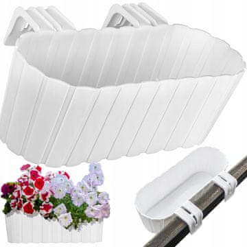 TOP GIFT DDECZ400-S449 cvetlični lonec, cvetlični lonec, ovalni balkonski lonec, za ograjo, kavlji, bel