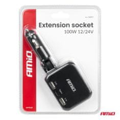 AMIO Razdelilnik vtičnice za vžigalnik s polnilnikom 2x USB-A 1x USB-C 12V 24V 100W 180° amio-04357
