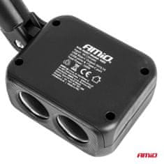 AMIO Razdelilnik vtičnice za vžigalnik s polnilnikom 2x USB-A 1x USB-C 12V 24V 100W 180° amio-04357