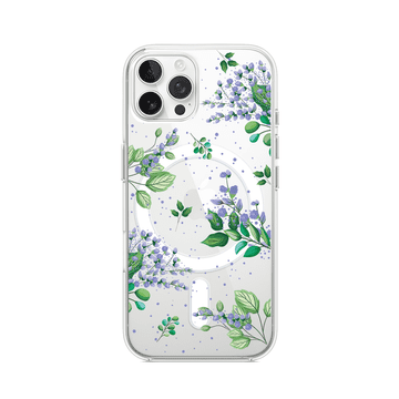 shumee Ovitek za iPhone 12 Pro z MagSafe, prozoren, silikonski fleksi, vijolični cvetovi