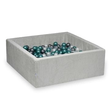 shumee Suhi bazen 110x110x40 Corduroy Gray 600 kroglic: prozorna, biserna, srebrna, kovinsko turkizna