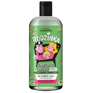Joanna Joanna Rodzinka šampon in gel za prhanje 2 v 1 za vso družino z alojo in zelenim čajem 400 ml