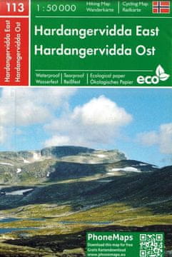 Freytag & Berndt Hardangervidda, vzhodni del 1:50.000. Vodoodporni turistični zemljevid 113. Freytag & Berndt