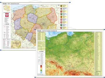 shumee Poljska 1:1.000.000. Dvostranski stenski zemljevid. Administrativni in fizični. Izdaja 2025.