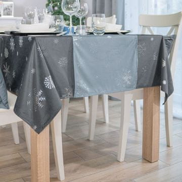 shumee Žametna preproga Śnieżki - Vodoodporna preproga za mizo - 40x140 cm - svetlo modra s srebrno